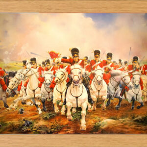 SCOTLAND FOREVER CHARGE of THE SCOTS GREYS" Print in Glass Fronted 10" x 13.5" Frame